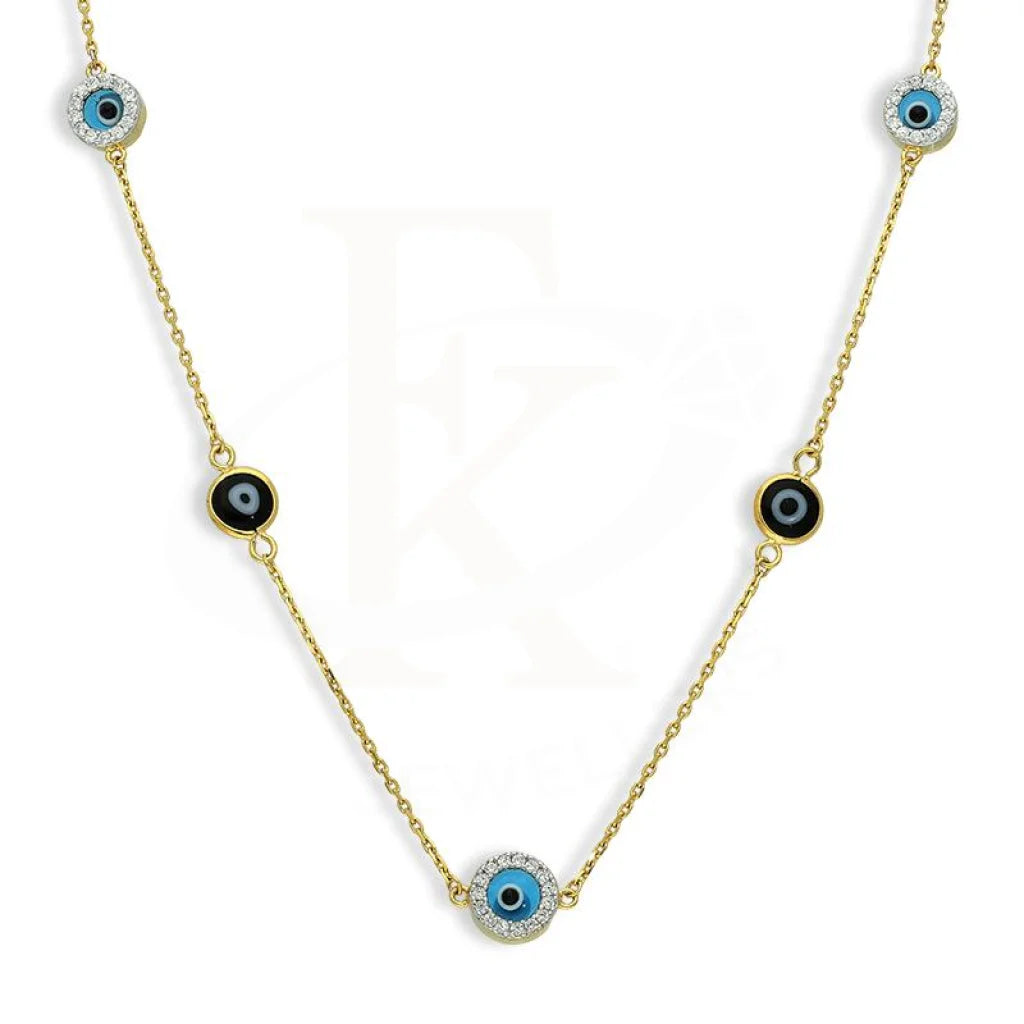 White Gold Necklaces -Sterling Silver 925 Gold Plated Evil Eye Necklace - FKJNKLSL2650