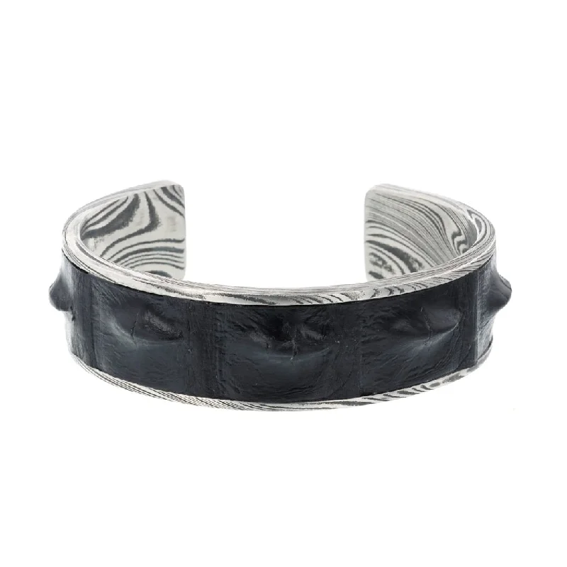 Fall Bracelets -Black Crocodile Damascus Steel Cuff Bracelet