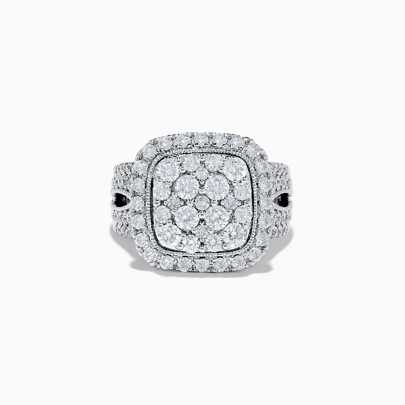 Ladies Rings for Nieces-Bouquet 14K White Gold Square Shaped Diamond Cluster Statement Ring 1.96 TCW