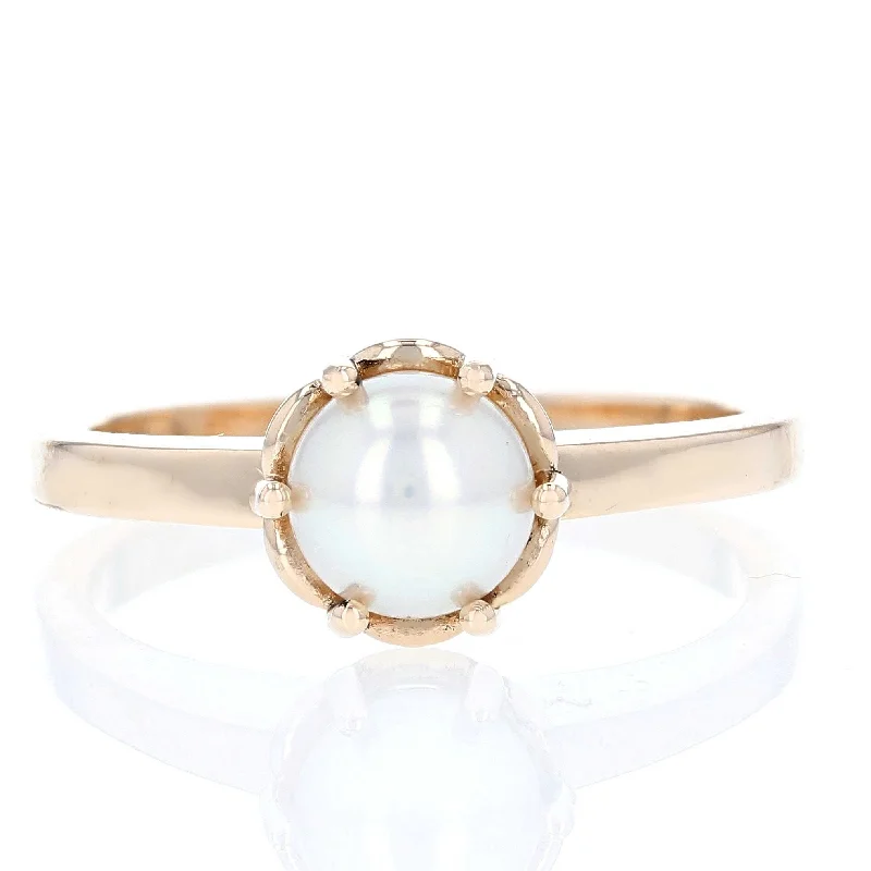 Ladies Rings with Coral-Pearl Solitaire Ring