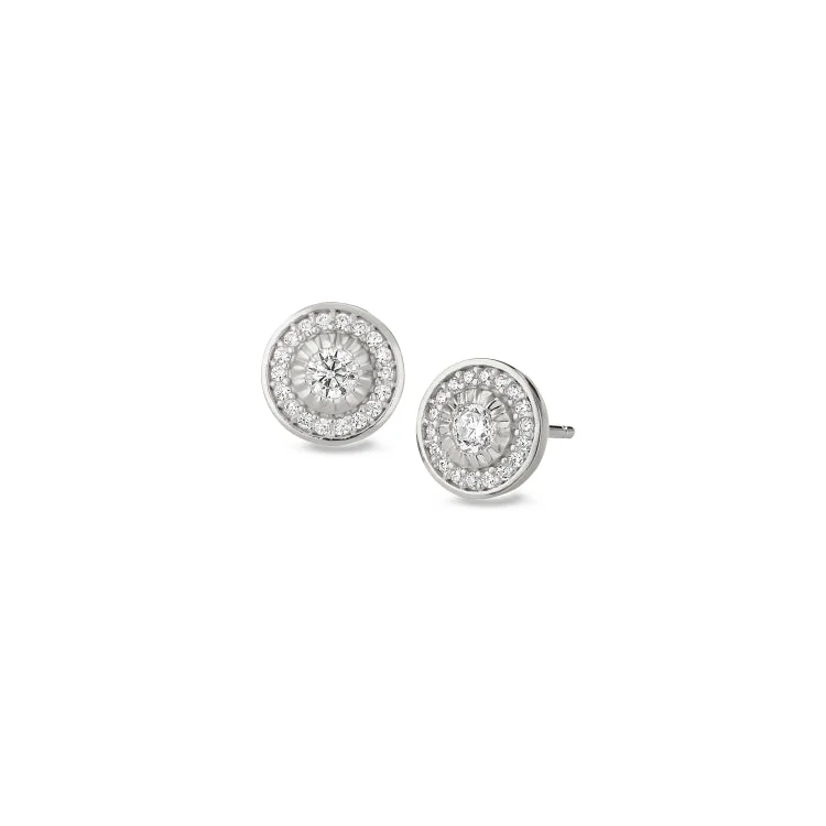 Ladies Earrings with Clinozoisite-Platinum Finish Sterling Silver Micropave Halo Earrings with Simulated Diamonds