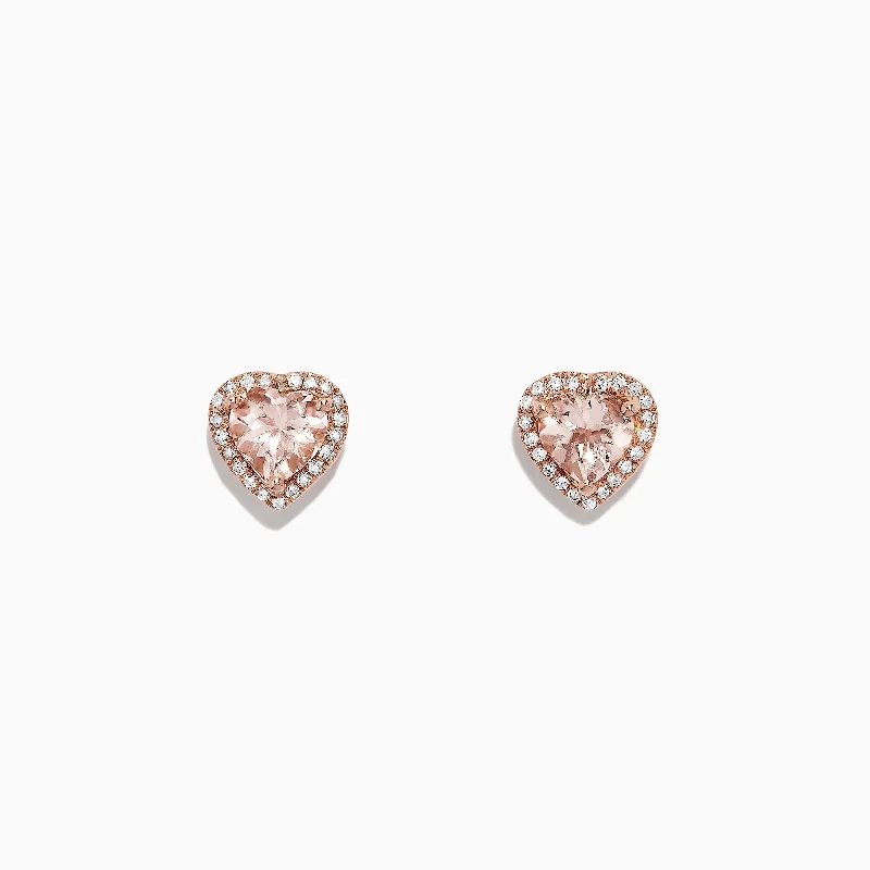 Ladies Earrings with Serpentine-Blush 14K Rose Gold Morganite and Diamond Heart Earrings, 1.87 TCW