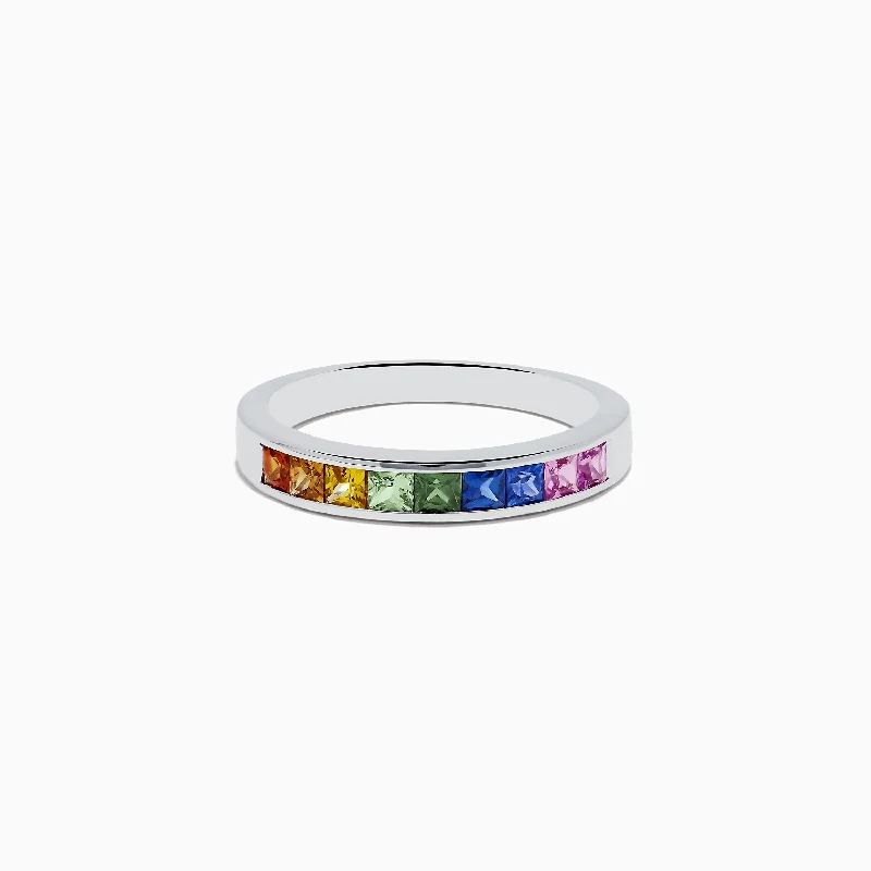 Ladies Rings Gold Band-Watercolors 14K White Gold Multi Sapphire Ring