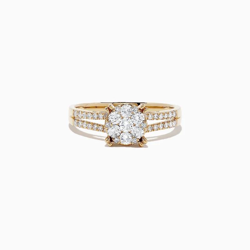 Ladies Rings with Lawsonite-Bouquet 14K Yellow Gold Diamond Cluster Ring, 0.56 TCW