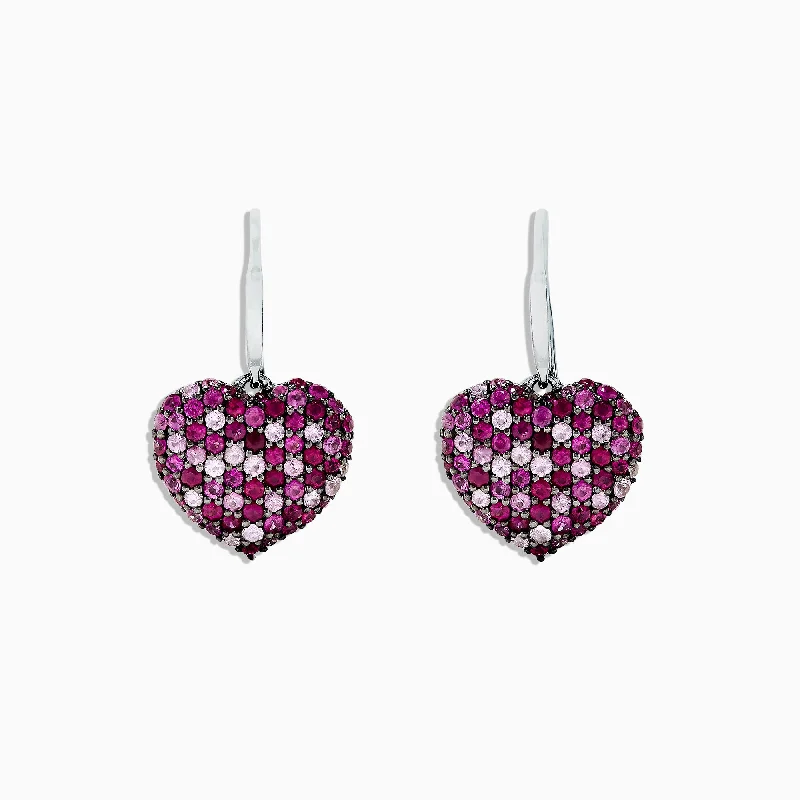 Ladies Earrings with Amethyst-925 Sterling Silver Pink Sapphire Splash Heart Earrings, 2.30 TCW