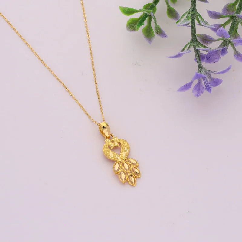 Evening Necklaces -Gold Necklace (Chain Twin Peacock Shaped Pendant) 21KT - FKJNKL21KM9597