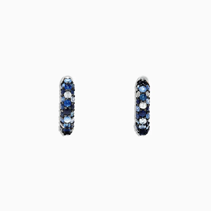 Ladies Earrings for Designers-925 Sterling Silver Blue Sapphire Splash 1/2" Hoop Earrings, 1.77 TCW