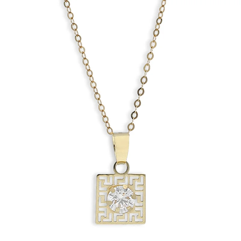 Elegant Necklaces -Gold Necklace (Chain with Square Solitaire Pendant) 18KT - FKJNKL18K8842