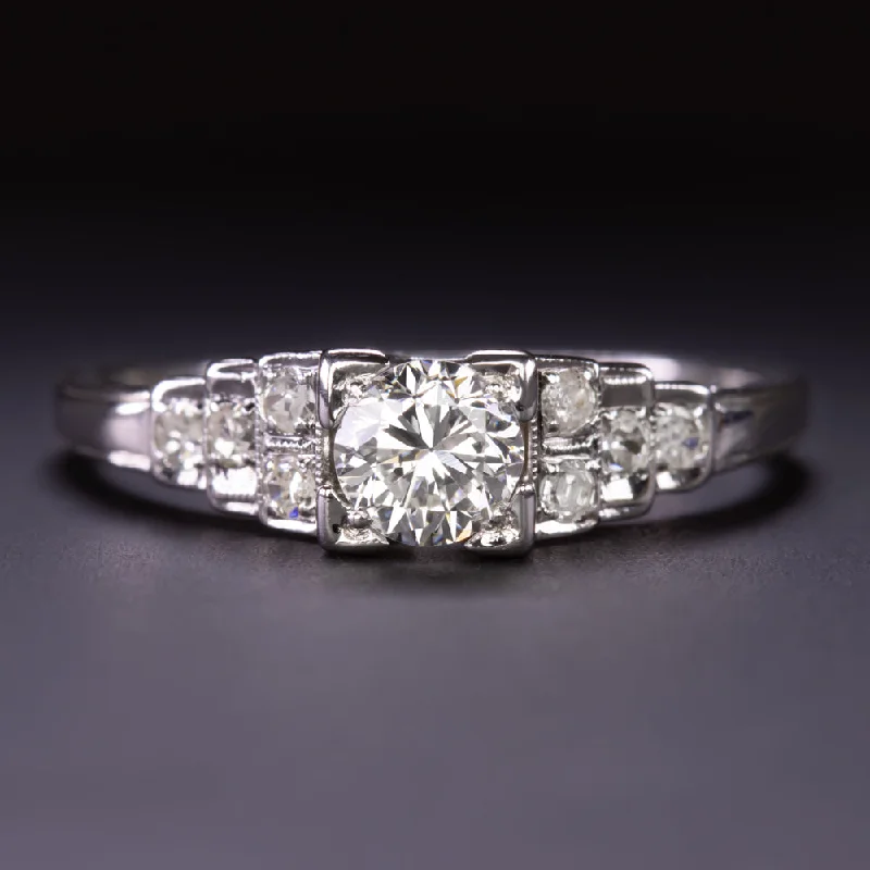 Ladies Engagement Rings Solitaire Style-VINTAGE DIAMOND ENGAGEMENT RING 18k WHITE GOLD OLD CUT CLASSIC RETRO ESTATE