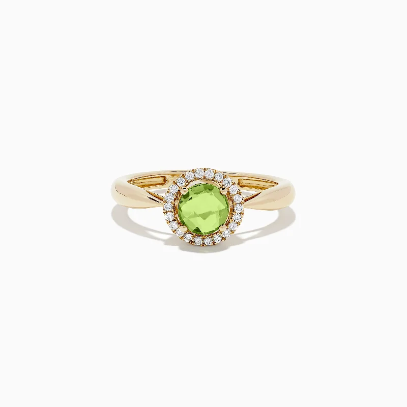 Ladies Rings with Celestite-14k Yellow Gold Peridot and Diamond Ring, 1.10 TCW