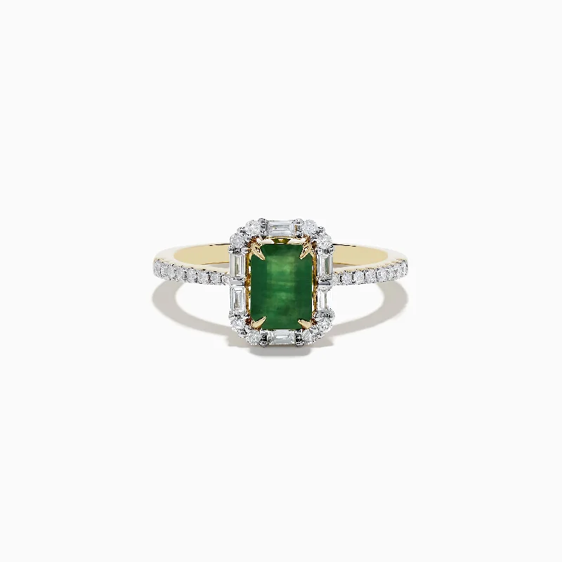 Ladies Rings with Sanidine-14K Yellow Gold Emerald and Diamond Ring