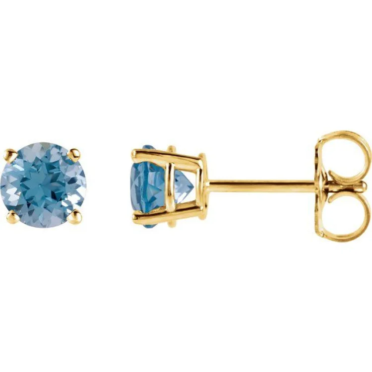 Ladies Earrings with Birthstone-14K Yellow 5 mm Natural Swiss Blue Topaz Stud Earrings