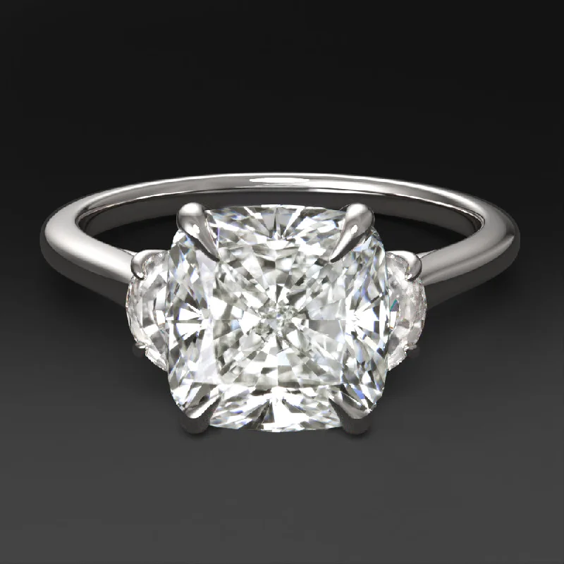 Ladies Engagement Rings with Kornerupine-2ct LAB CREATED DIAMOND ENGAGEMENT RING 3 STONE CUSHION HALF MOON CUT WHITE GOLD