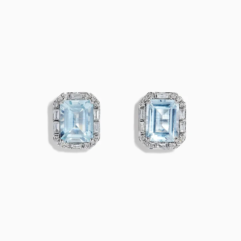 Ladies Earrings with Tanzanite-Aquarius 14K White Gold Diamond and Aquamarine Stud Earrings