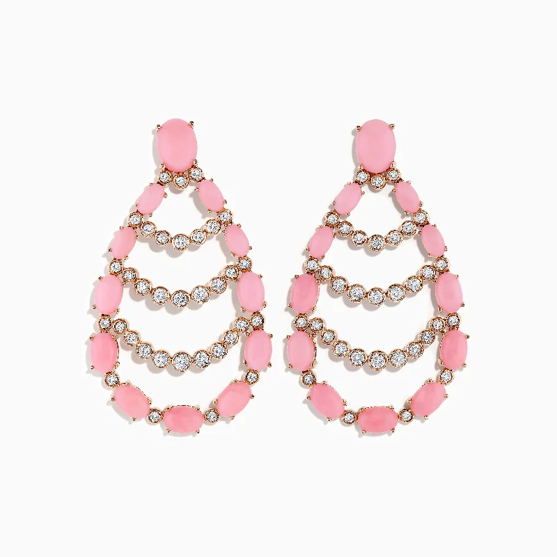 Ladies Earrings for Graduation-Aurora 14K Rose Gold Pink Opal and Diamond Earrings