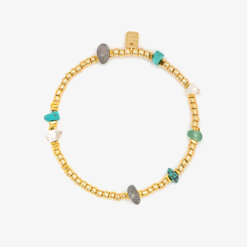 Classic Bracelets -Gold Bead and Stone Chip Stretch Bracelet