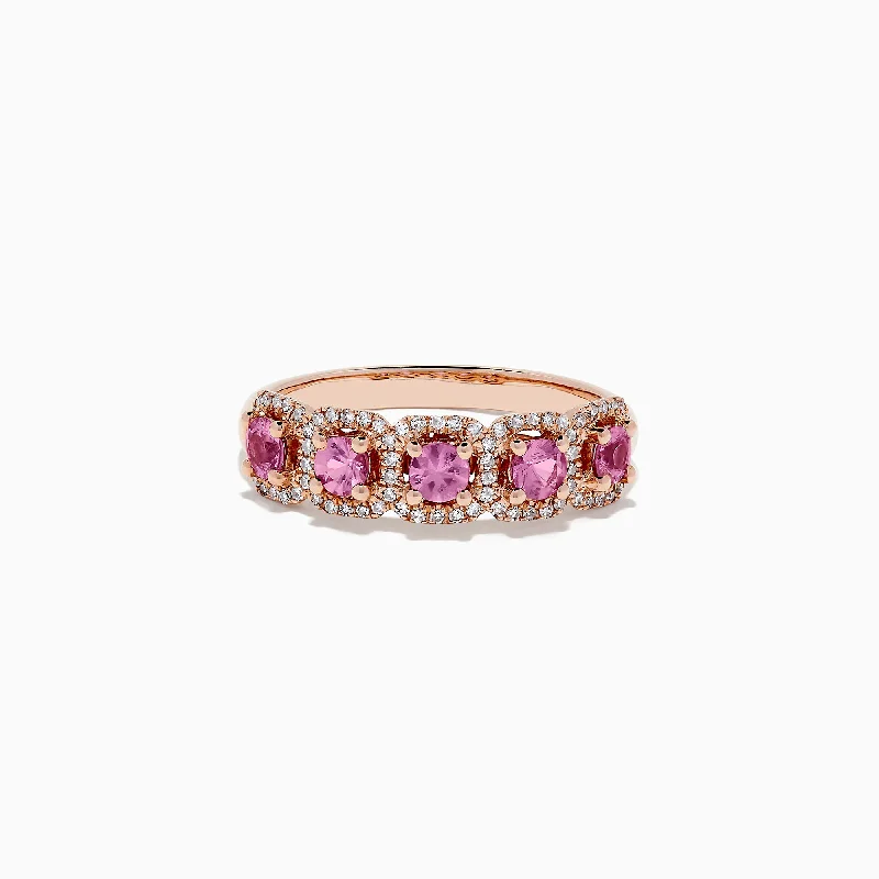 Ladies Rings with Cavansite-14K Rose Gold Pink Sapphire and Diamond Ring, 0.85 TCW