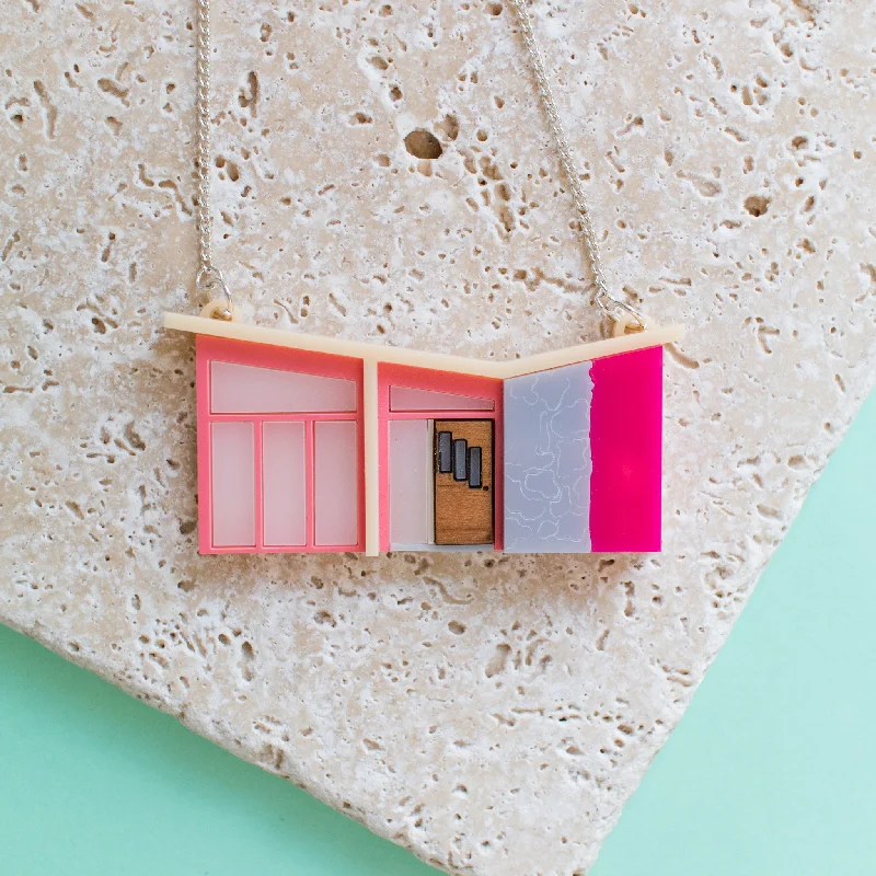 Ladies Rings with Scapolite-Palm Springs Pink Mid Century House Necklace