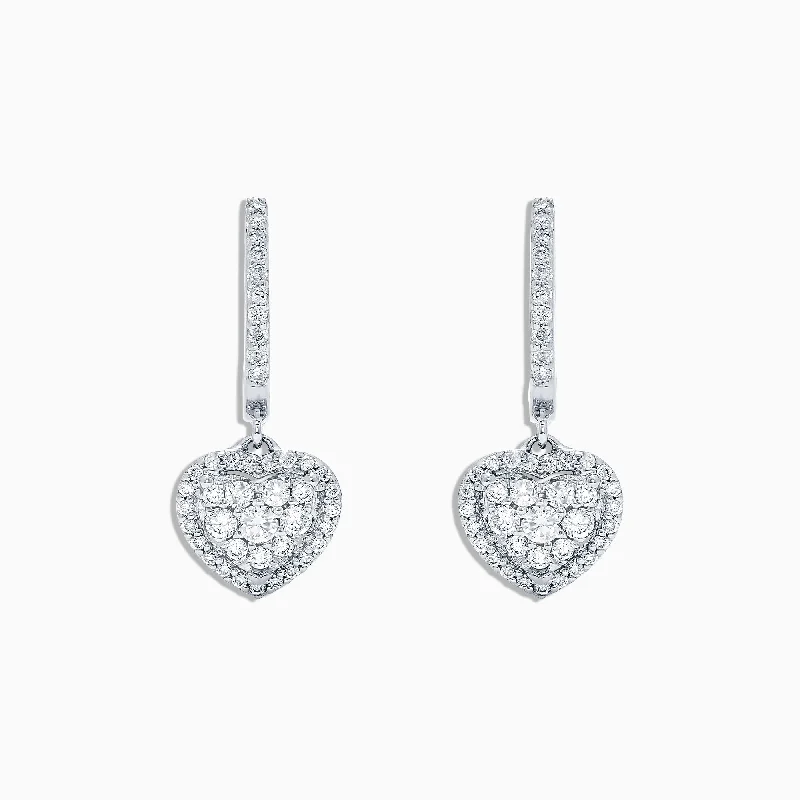 Ladies Earrings for Festivals-Pave Classica 14K White Gold Diamond Heart Earrings, 0.48 TCW