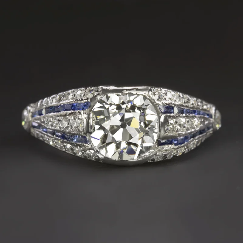 Ladies Engagement Rings with Cavansite-1.43ct VINTAGE OLD EURO CUT DIAMOND ENGAGEMENT RING GIA CERT SAPPHIRE PLATINUM