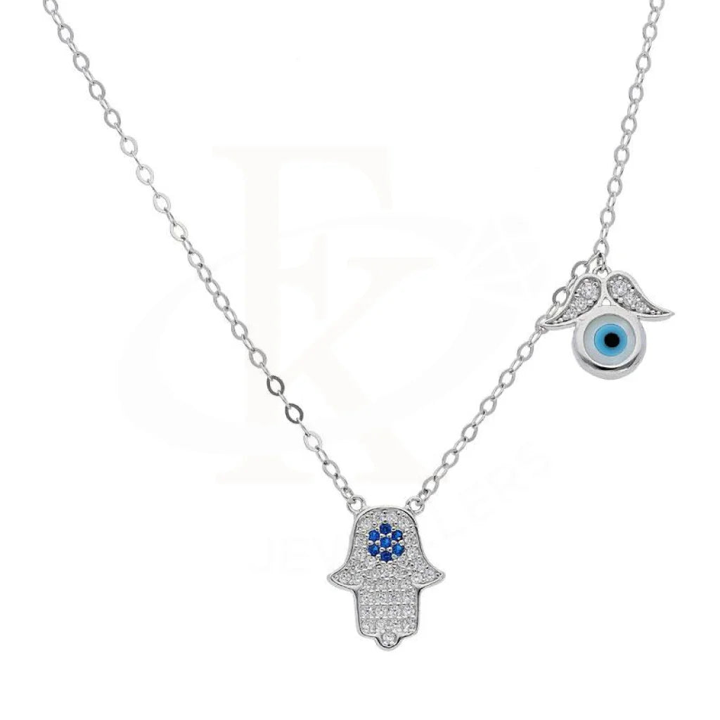 Unisex Necklaces -Sterling Silver 925 Hamsa Hand and Evil Eye Necklace - FKJNKL1949