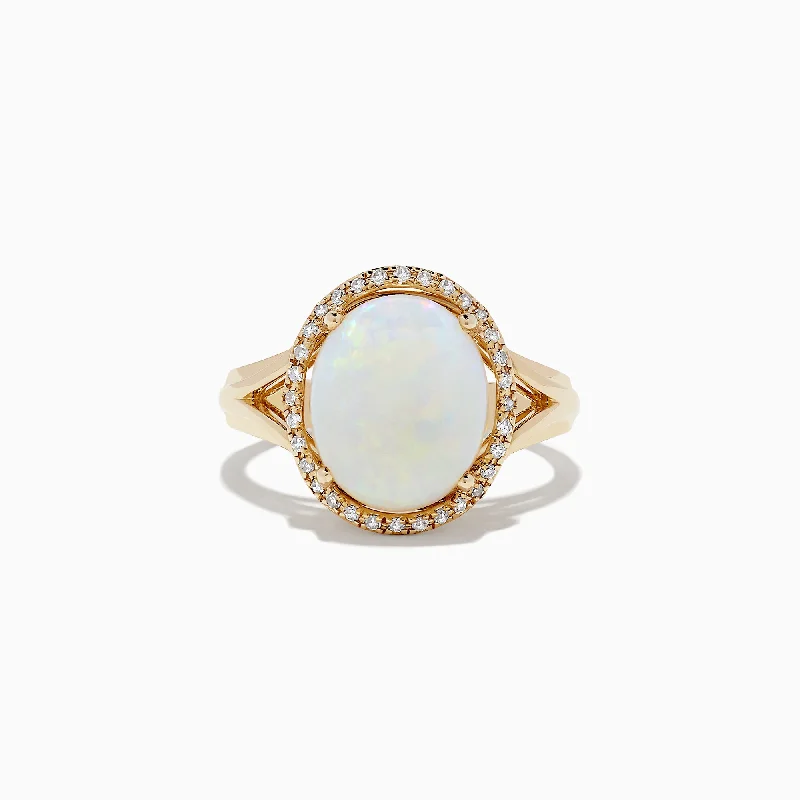 Ladies Rings with Petalite-Aurora 14K Yellow Gold Opal and Diamond Ring, 2.64 TCW