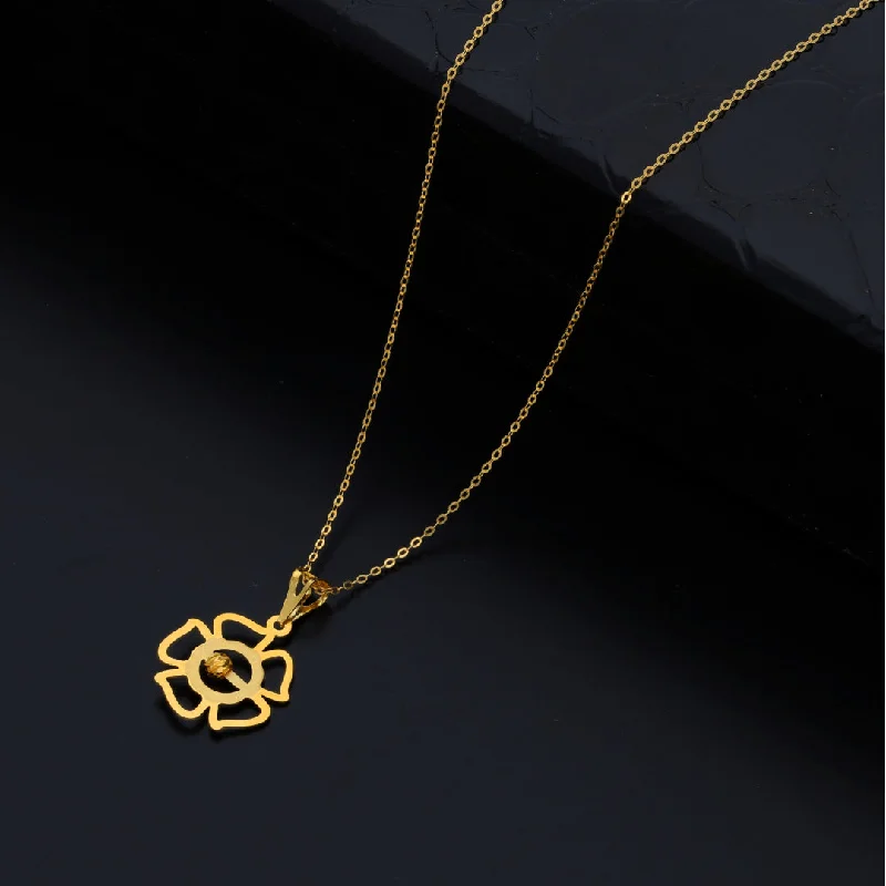 Cluster Necklaces -Gold Necklace (Chain With Hollow Flower Shaped Pendant) 21KT - FKJNKL21KM9827