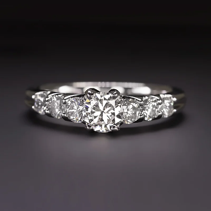 Ladies Engagement Rings Love Design-1ct OLD EUROPEAN CUT DIAMOND ENGAGEMENT RING F VS2 18k WHITE GOLD CLASSIC SLEEK