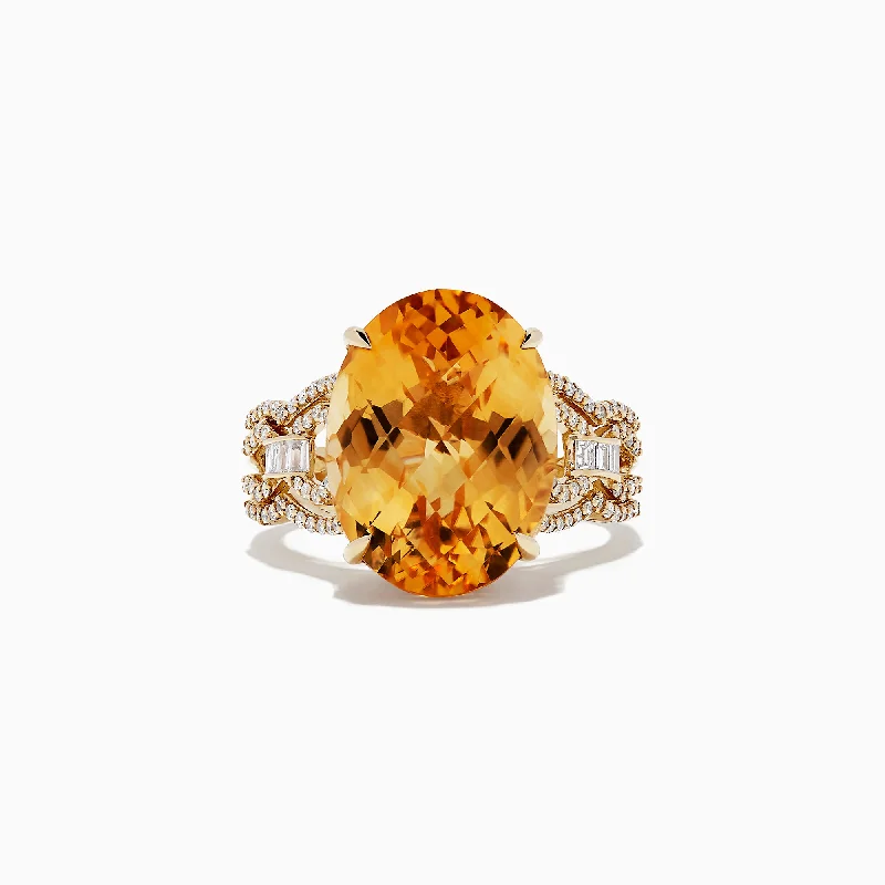 Ladies Rings with Pectolite-Sunset 14K Yellow Gold Citrine and Diamond Cocktail Ring, 9.72 TCW