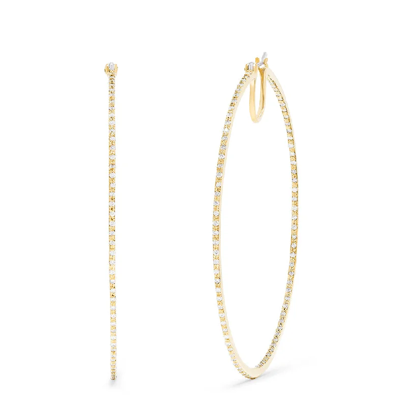 Ladies Earrings with Pearls-14K Yellow Gold Diamond Accented Large Hoop Earrings, 0.87 TCW