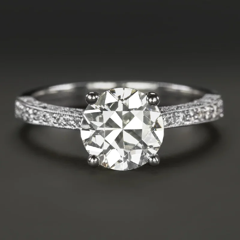 Ladies Engagement Rings Crown Design-2 CARAT DIAMOND ENGAGEMENT RING VERY GOOD ROUND CUT VINTAGE STYLE 18k WHITE GOLD