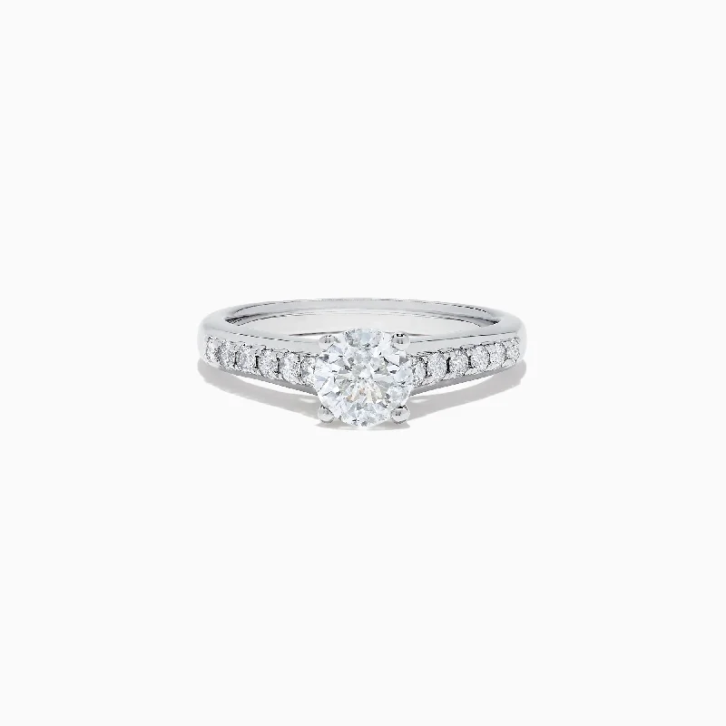 Ladies Rings with Pearls-Bridal 18K White Gold Diamond Solitaire Ring, 1.24 TCW