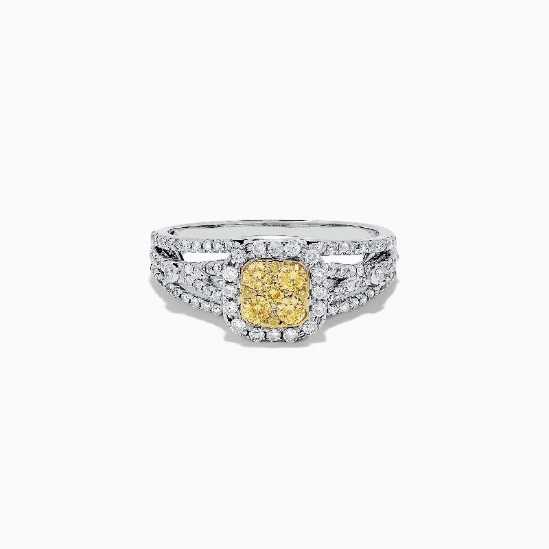 Ladies Rings with Pyroxmangite-Canare 14K Two Tone Gold Cushion Shaped Cluster Yellow Diamond Ring, 0.72 TCW