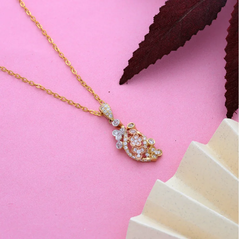 Statement Pendant Necklaces -Gold Necklace (Chain with Classic Flower Pendant) 18KT - FKJNKL18K9175