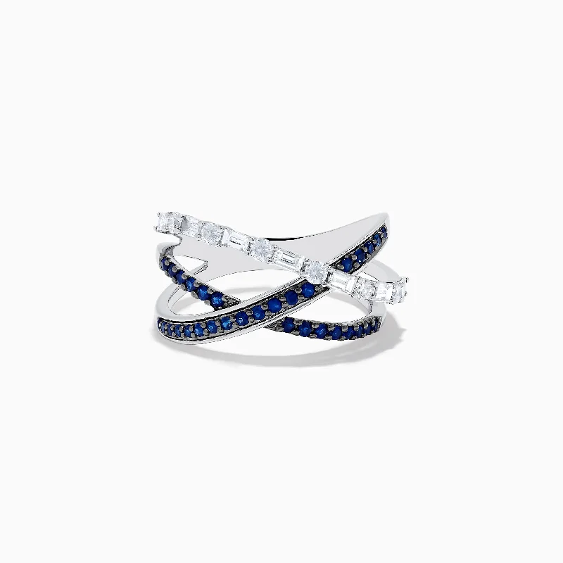 Ladies Rings with Tanzanite-Royale Bleu 14K White Gold Blue Sapphire and Diamond Crossover Ring