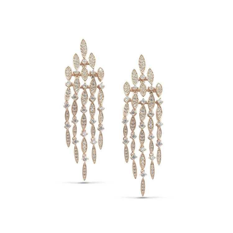 Ladies Earrings Ethnic Style-Rose Gold Finish Sterling Silver Microwave Large Chandelier Earrings with Simulated Diamonds