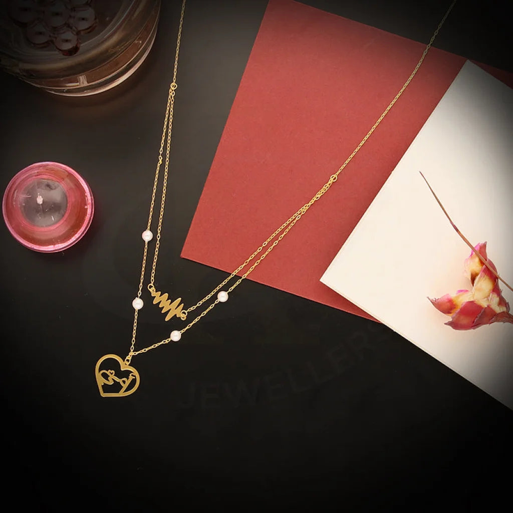 Teardrop Necklaces -Gold Ummi Heart and Heartbeat Necklace 21KT - FKJNKL21KM5399