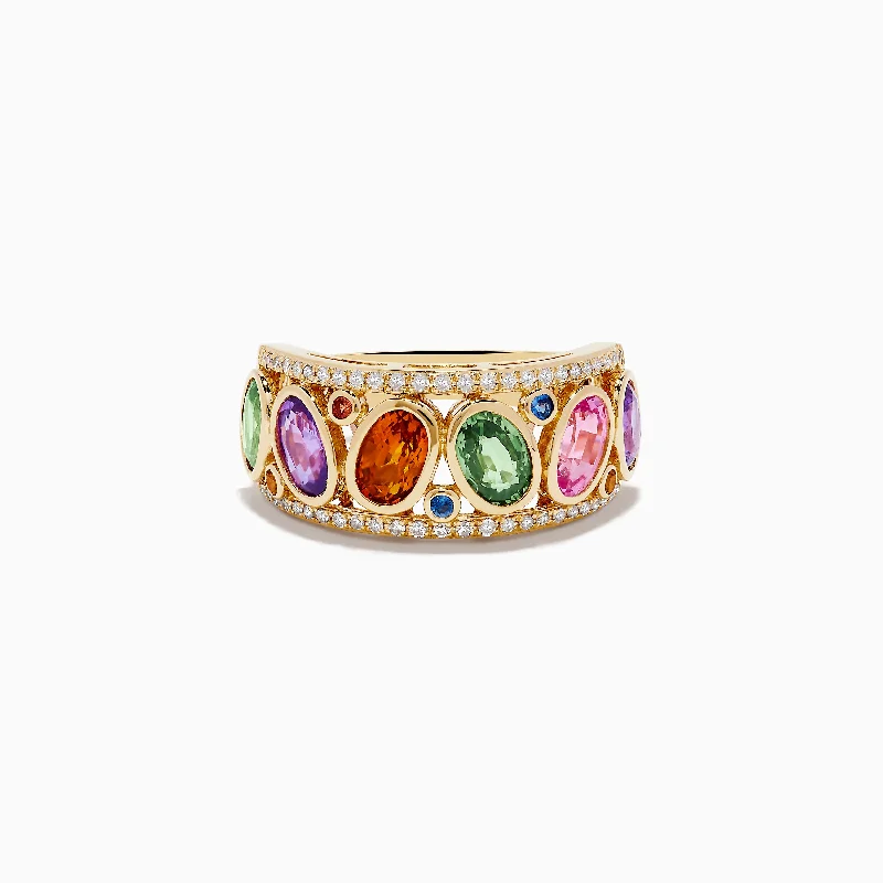 Ladies Rings with Herderite-Watercolors 14K Yellow Gold Diamond and Multi Sapphire Ring