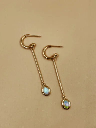 Ladies Earrings Lock Design-Nova Opal Bar Charm Earrings