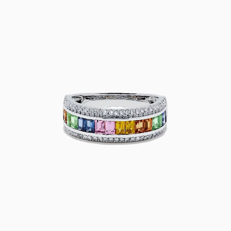 Ladies Rings for Daily Wear-Watercolors 14K White Gold Multi Sapphire and Diamond Ring, 1.69 TCW