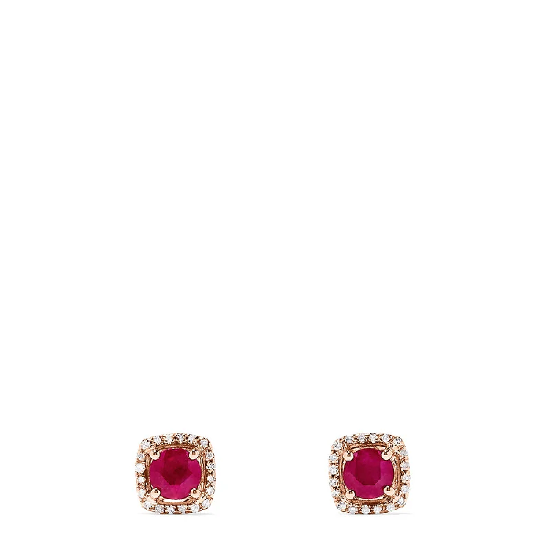 Ladies Earrings for Casual Wear-Ruby Royale 14K Rose Gold Ruby and Diamond Stud Earrings, 1.26 TCW