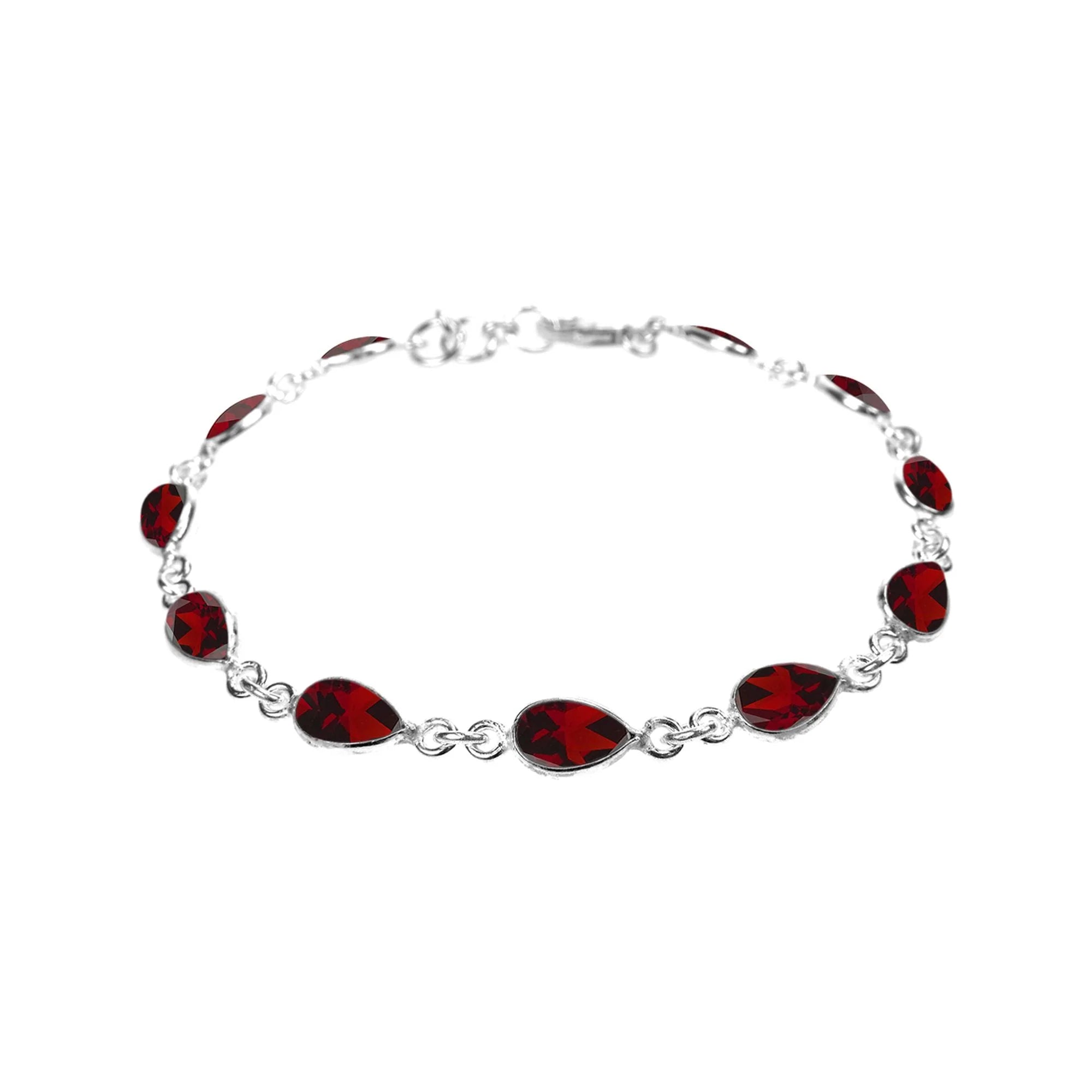 Unique Bracelets -Sterling Silver Garnet Facet Teardrop Bracelet