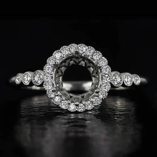 Ladies Engagement Rings with Cavansite-VINTAGE STYLE DIAMOND HALO SEMI-MOUNT ENGAGEMENT RING 6.5mm 1ct ROUND SETTING