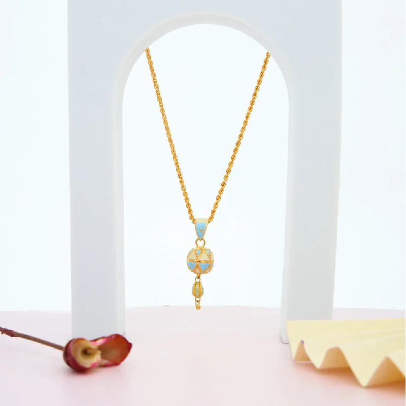 Vintage Necklaces -Gold Necklace (Chain With Hanging Light Blue Ball Shaped Pendant) 21KT - FKJNKL21KM9938