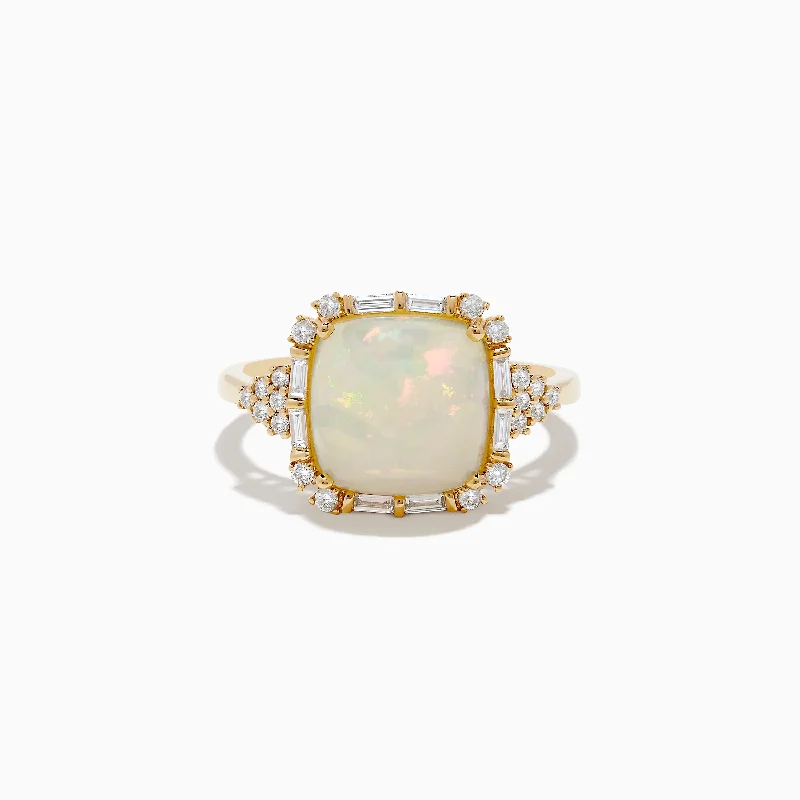 Ladies Rings with Brookite-Aurora 14K Yellow Gold Opal and Diamond Ring