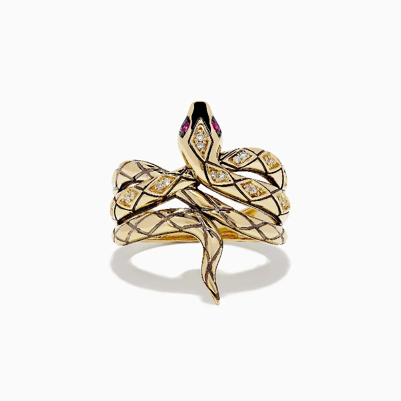 Ladies Rings with Colemanite-Safari 14K Yellow Gold Diamond Snake Ring