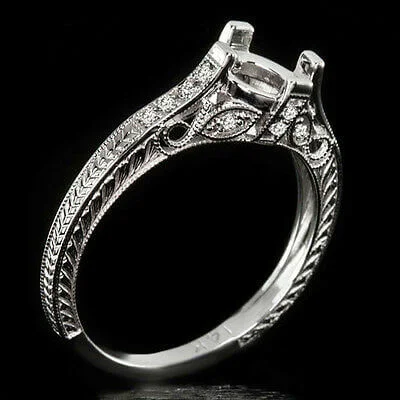 Ladies Engagement Rings with Fibrolite-VINTAGE STYLE DIAMOND 6.5mm SEMI MOUNT SETTING ENGAGEMENT RING 14K FILIGREE