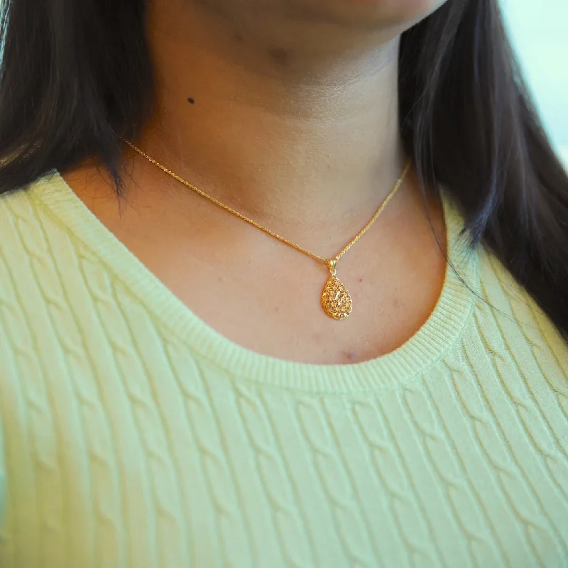 Mermaid Necklaces -Gold Necklace (Chain With Tear Drop Shaped Pendant) 21KT - FKJNKL21KM10012