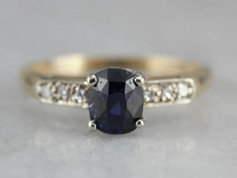 Ladies Engagement Rings with Colemanite-Sapphire and Diamond Retro Era Engagement Ring