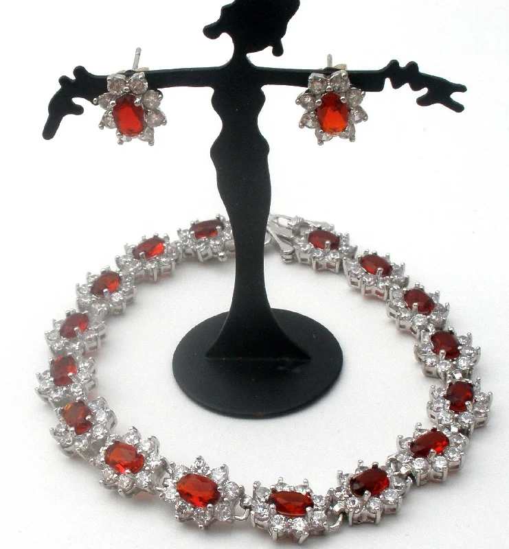 Textured Bracelets -Stauer Red Cubic Zirconia Bracelet & Earrings 925